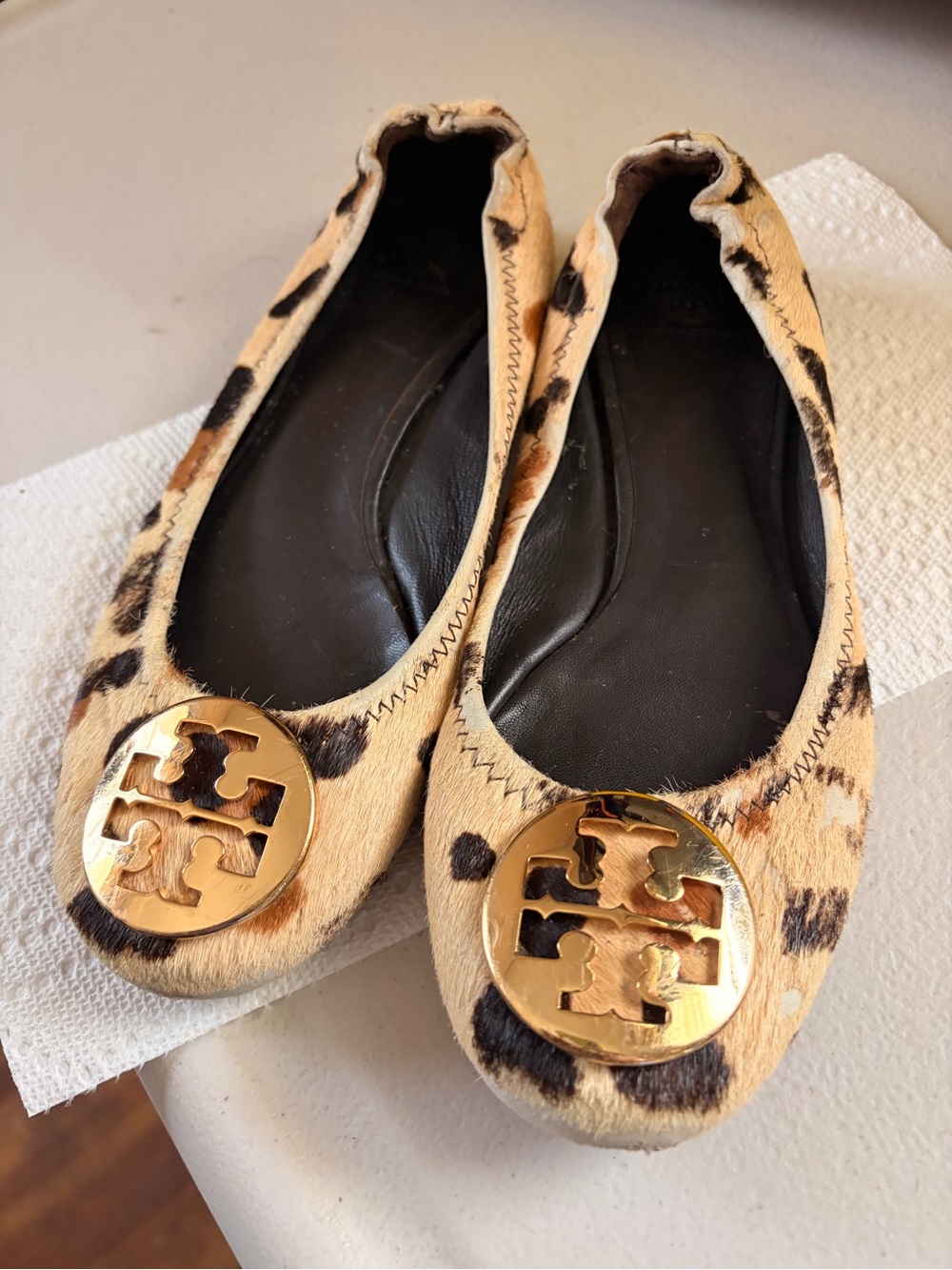 Tory Burch Leopard-Print Reva Flats with Gold Logo